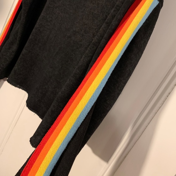 Vintage Havana Heather Charcoal grey hoodie with rainbow sleeve taping, Small - Picture 5 of 5